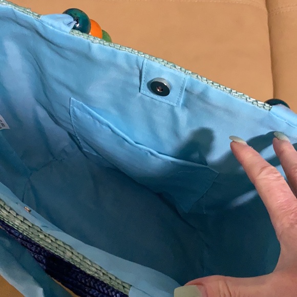 NWOT Beach Straw handbag blues beach bag - Picture 5 of 7